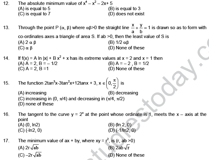 JEE Mathematics Application of Derivatives MCQs Set B, Multiple Choice Sns-Brigh10